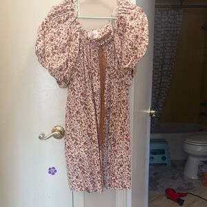 Floral Puff Sleeve Summer Dress in Cream and Rust